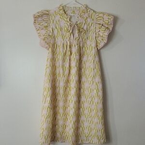 THML Yellow Pink Floral Ruffle Sleeve Mini Dress Size Extra Small Retro 70's